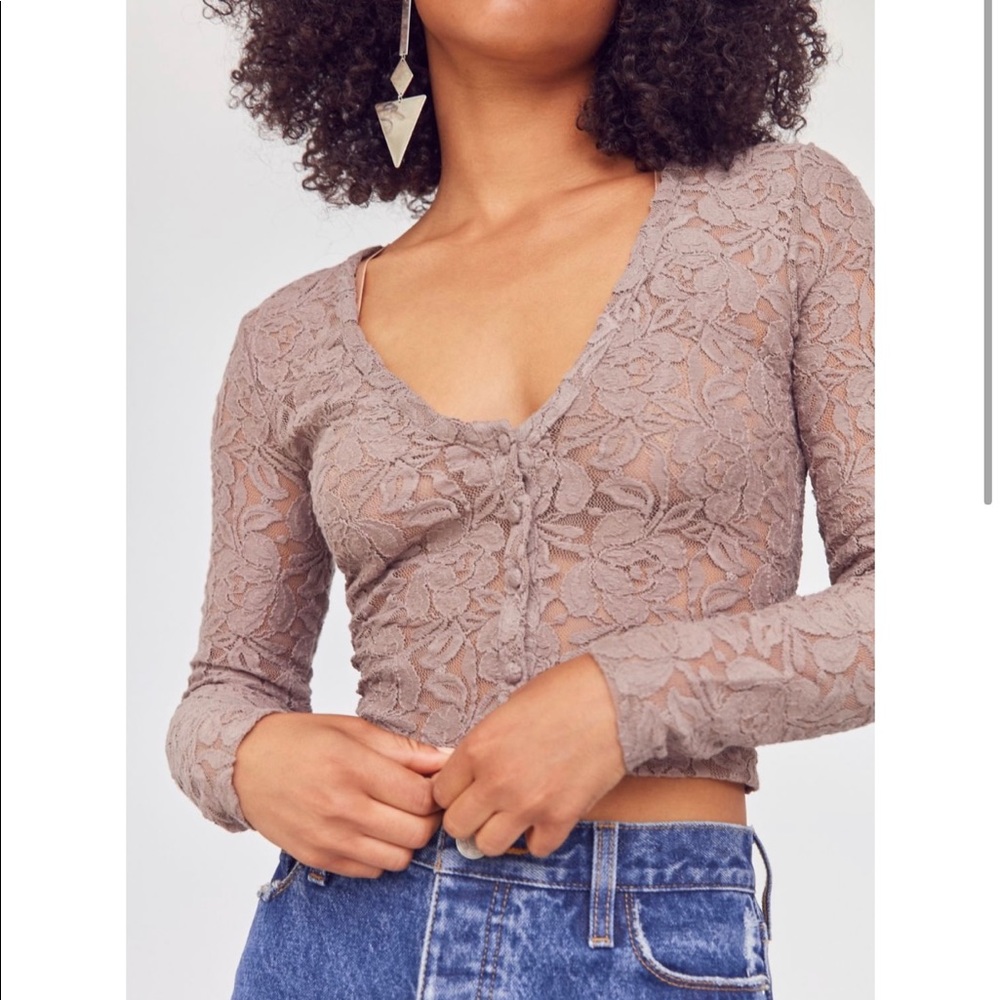 UO Kimchi Blue lace V neck button down crop top